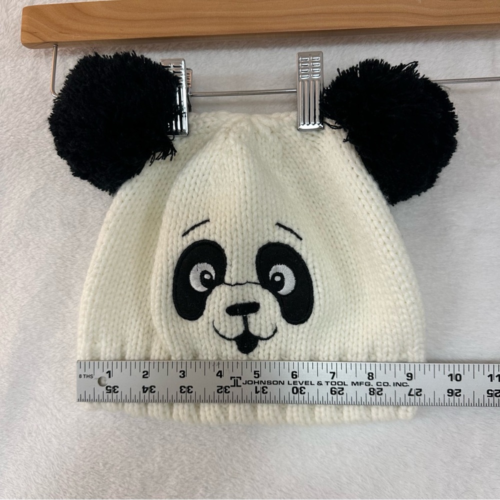 Cute Panda Pom Poms Knit Beanie OS Unisex - Picture 2 of 7